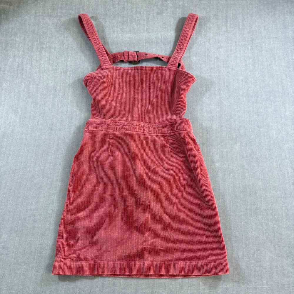 Forever 21 Pinafore Dress Womens Medium Pink Corduroy Overall Mini Buckle Back
